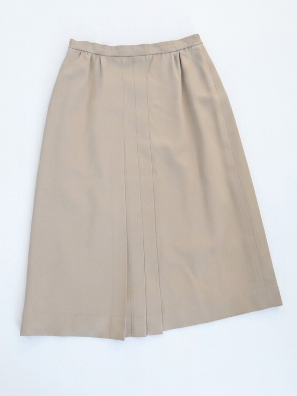 VTG Burberrys Pure Wool Pleated Midi Skirt Tan Beige Khaki Sz 10 Quiet Luxury